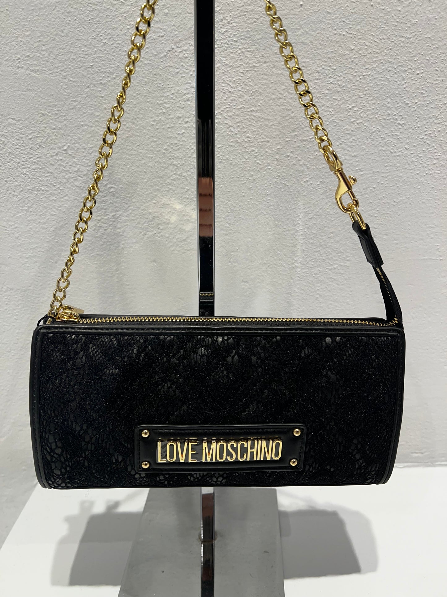 LoveMoschino- borsa PU nero + pizzo