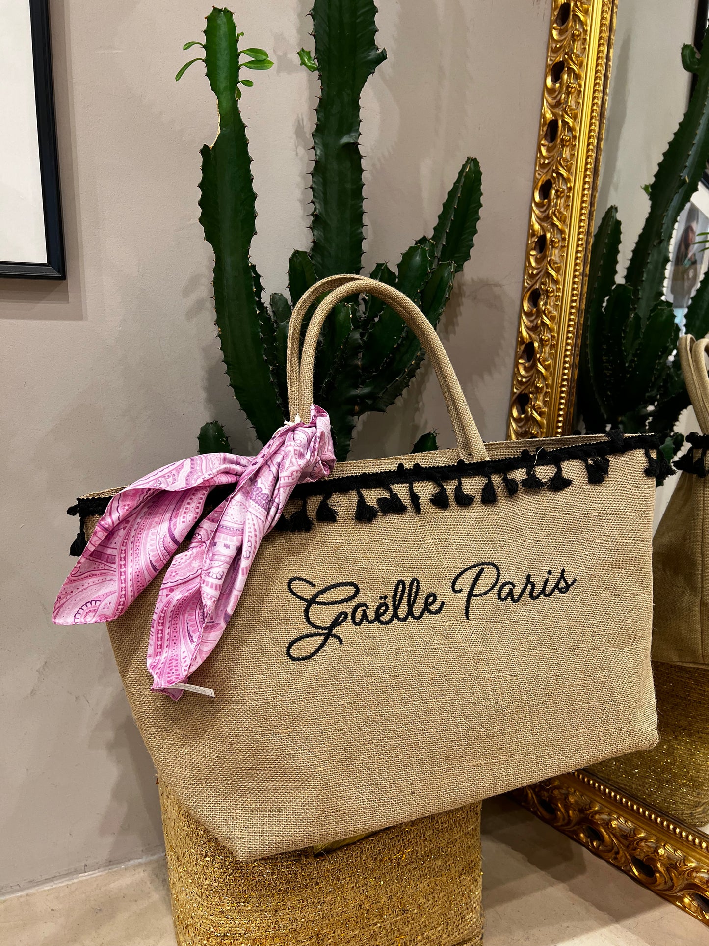 Gaëlle Paris - shopper regular Lino con logo ricamato e foulard