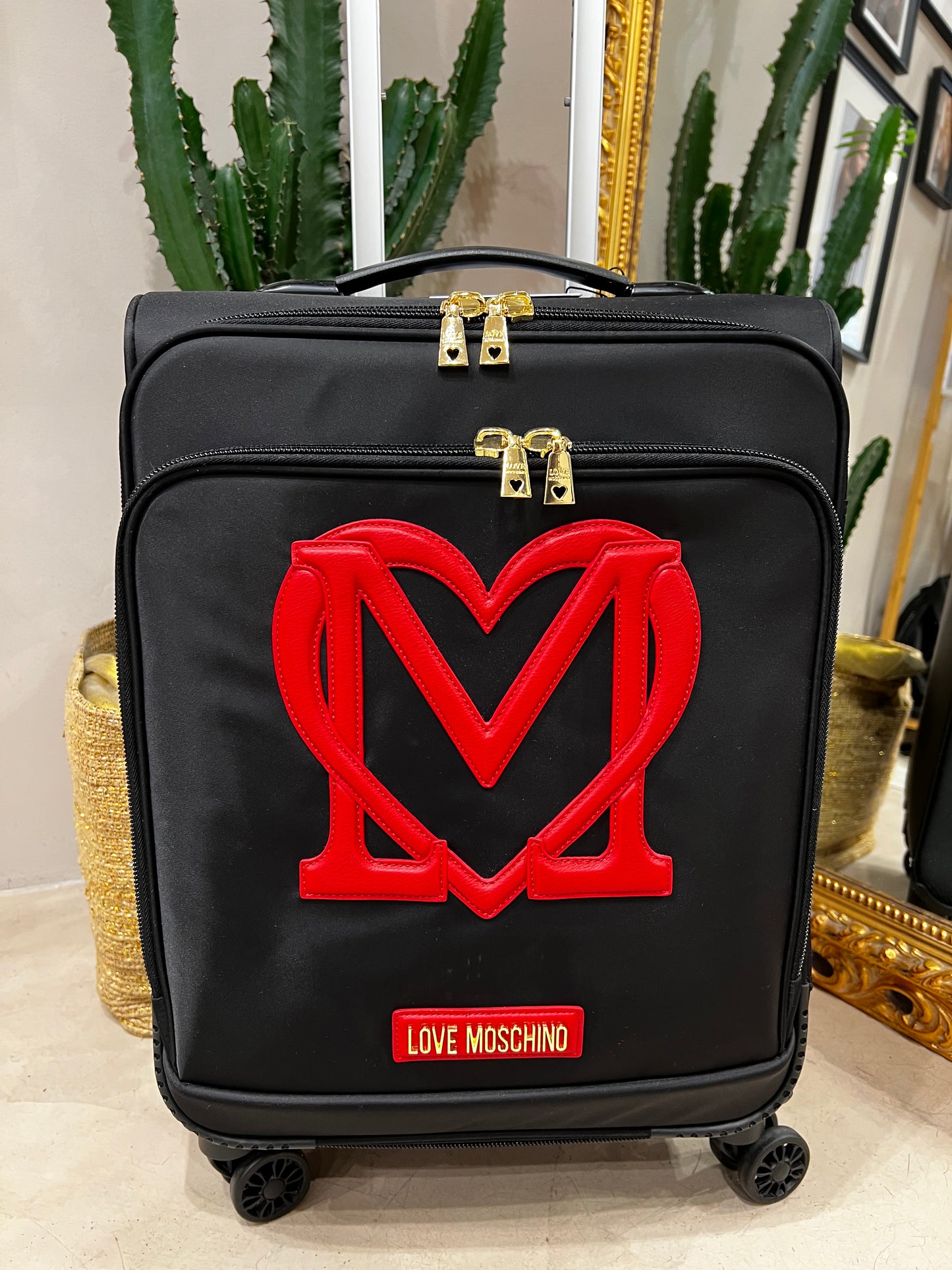 LoveMoschino - viaggio trolley nylon nero+rosso