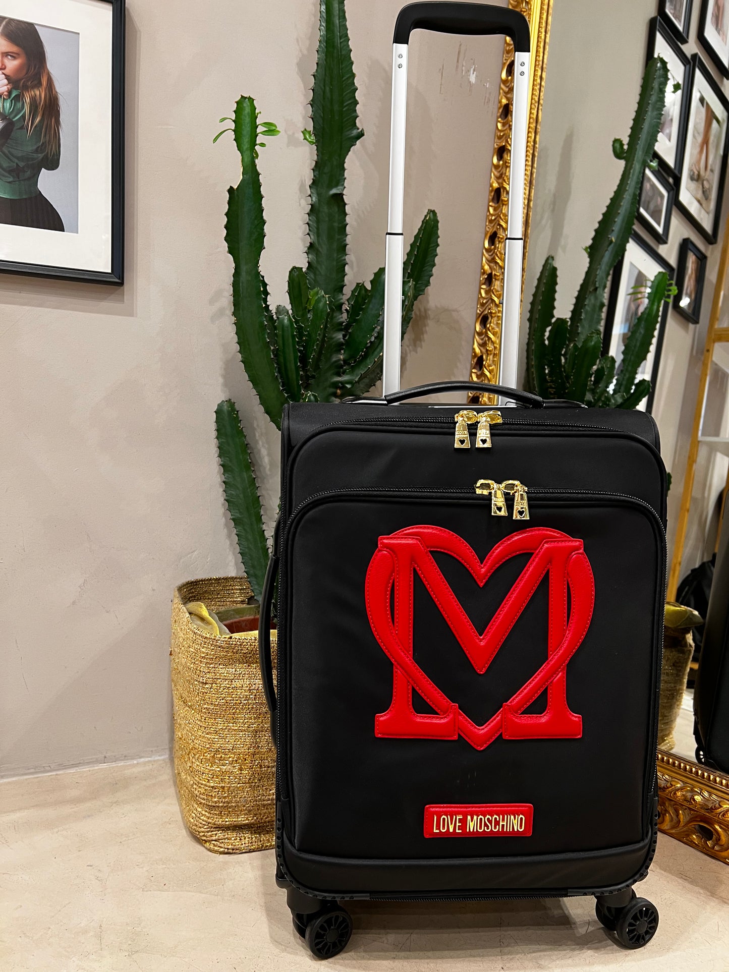LoveMoschino - viaggio trolley nylon nero+rosso