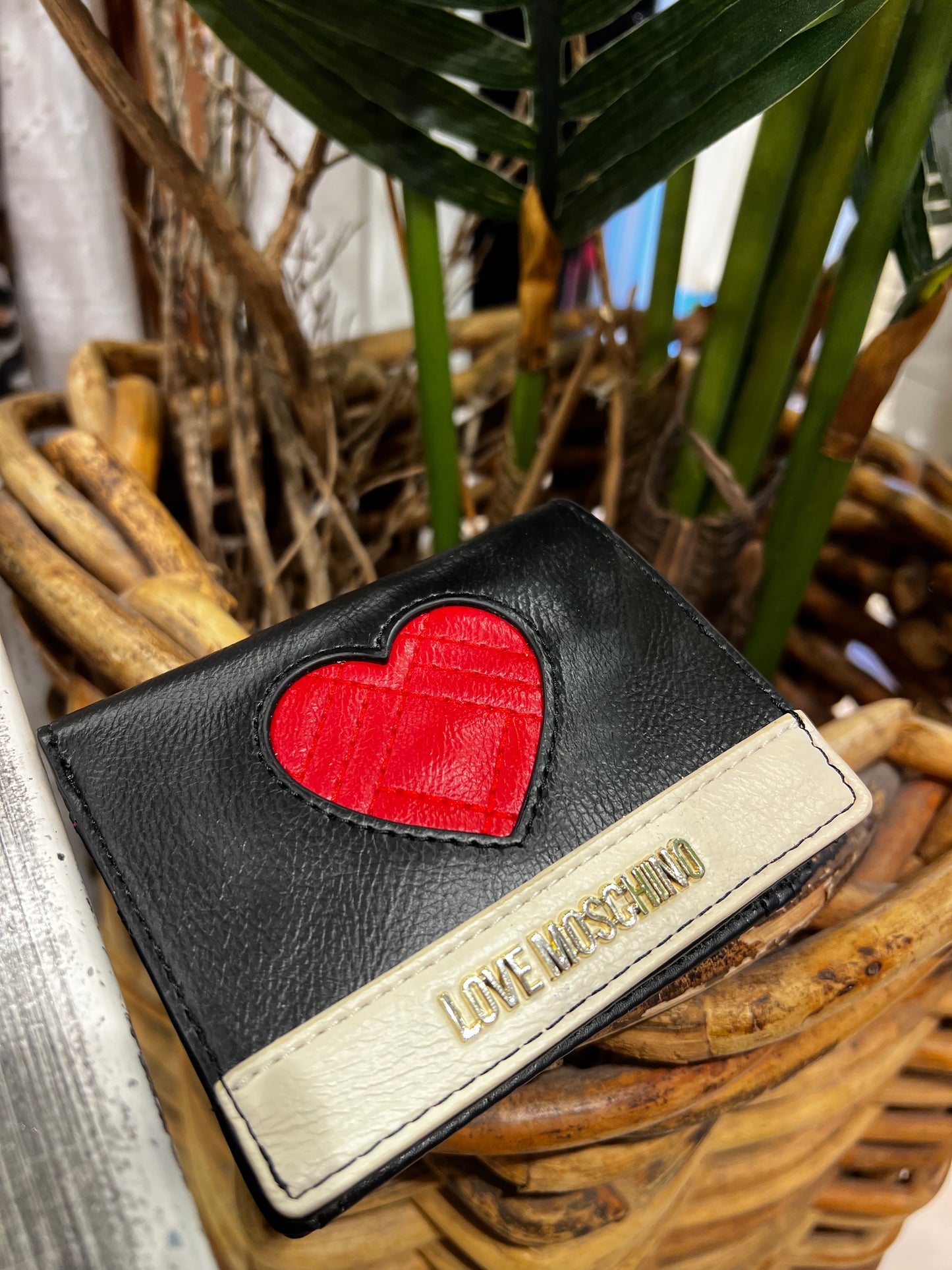 LoveMoschino - PORTAF.PU NERO+ QUILT.ROSSO + PU AVORI EHL
