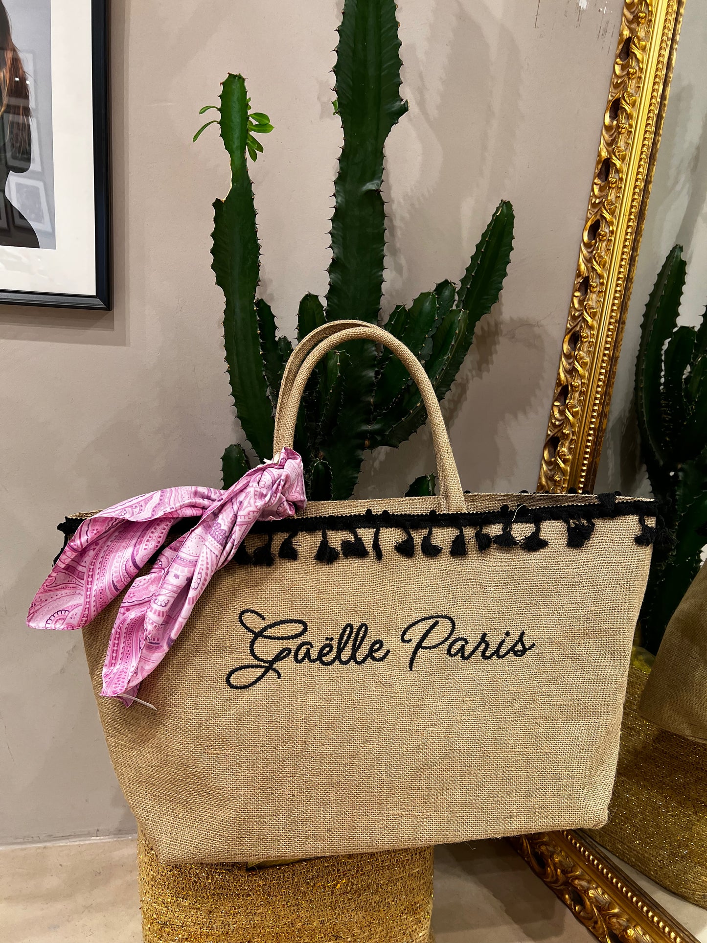 Gaëlle Paris - shopper regular Lino con logo ricamato e foulard