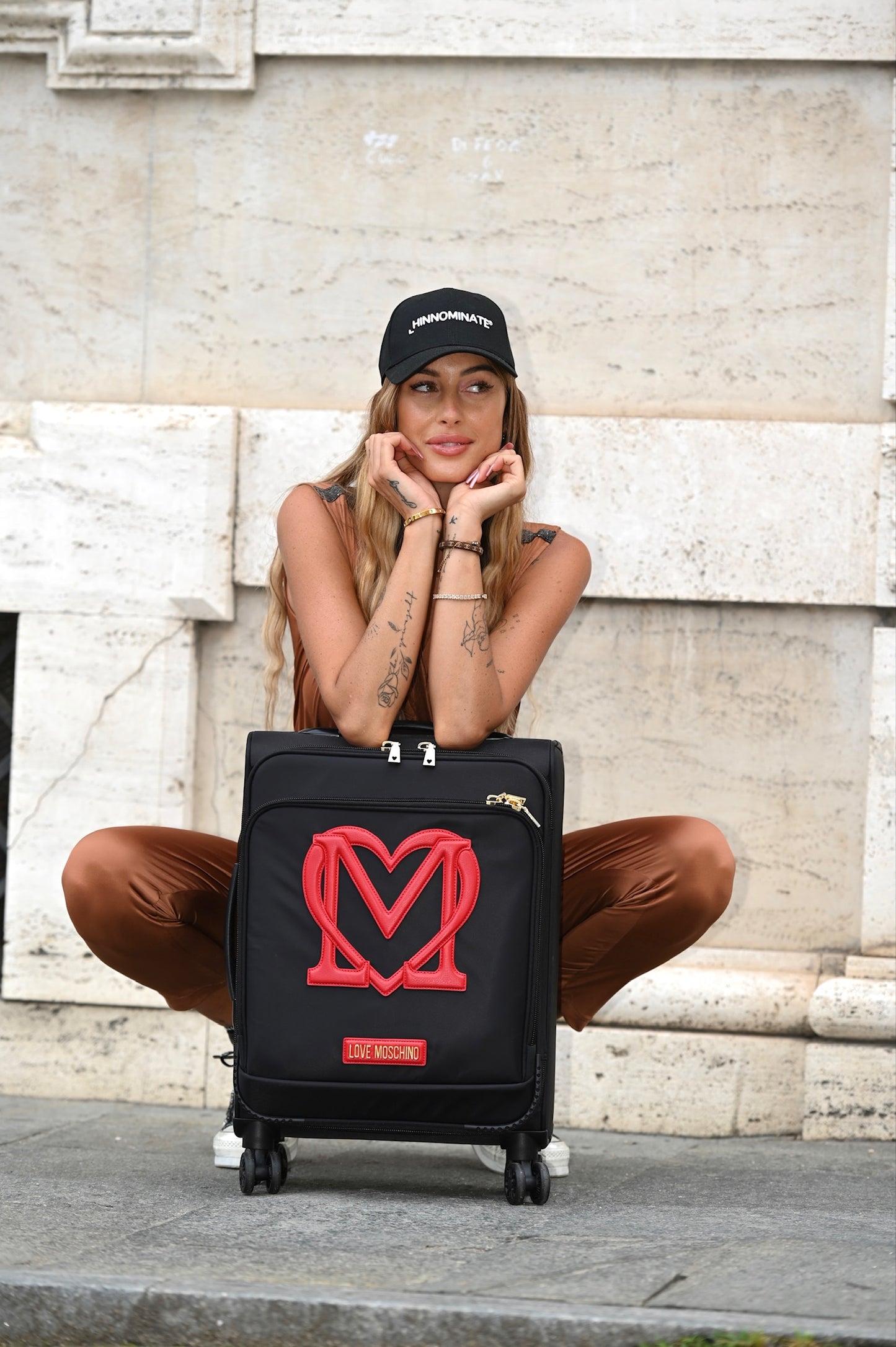 LoveMoschino - viaggio trolley nylon nero+rosso