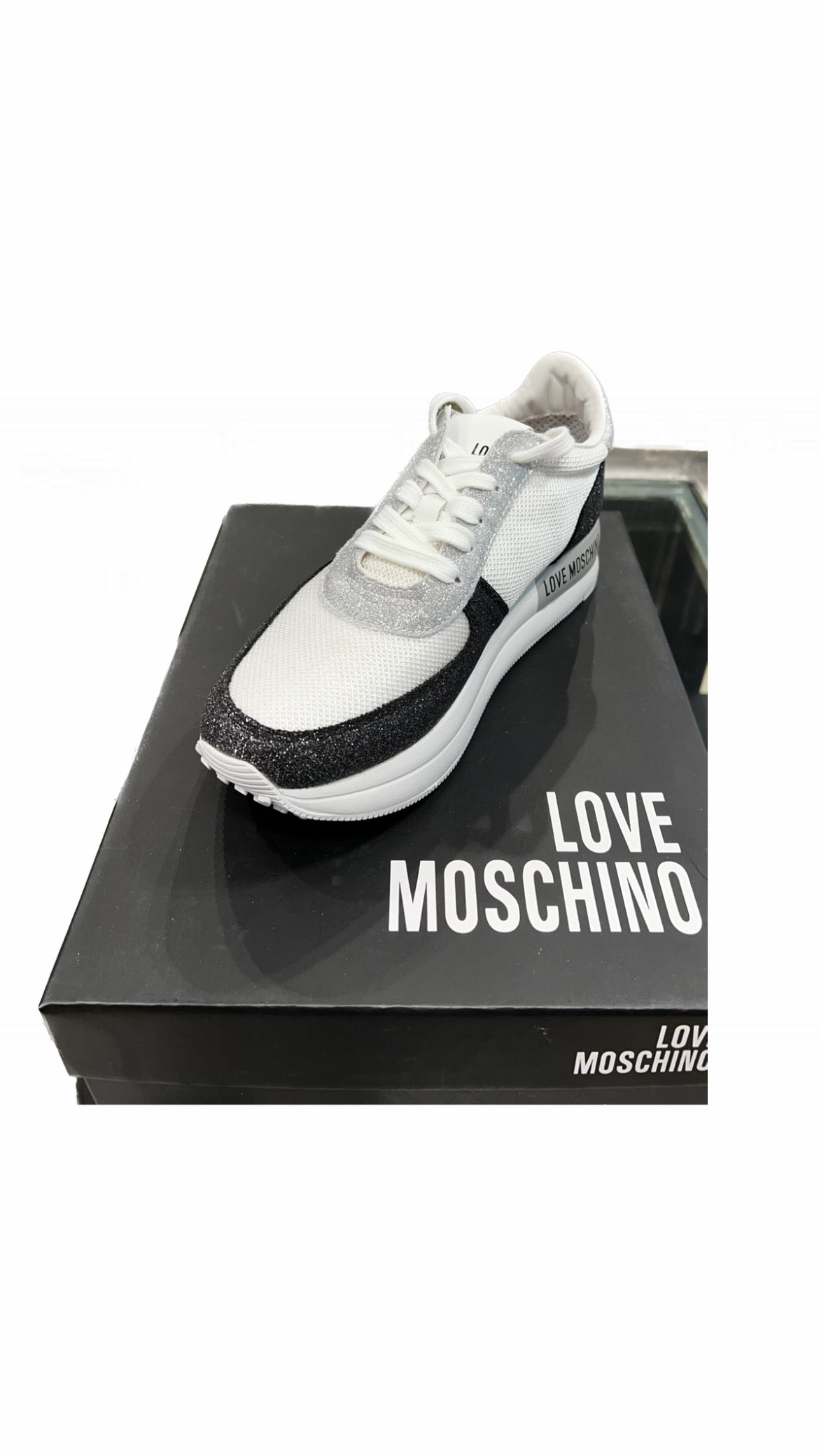 LoveMoschino - SNEAKER D RUN40 NY Bianco Glitter Argento