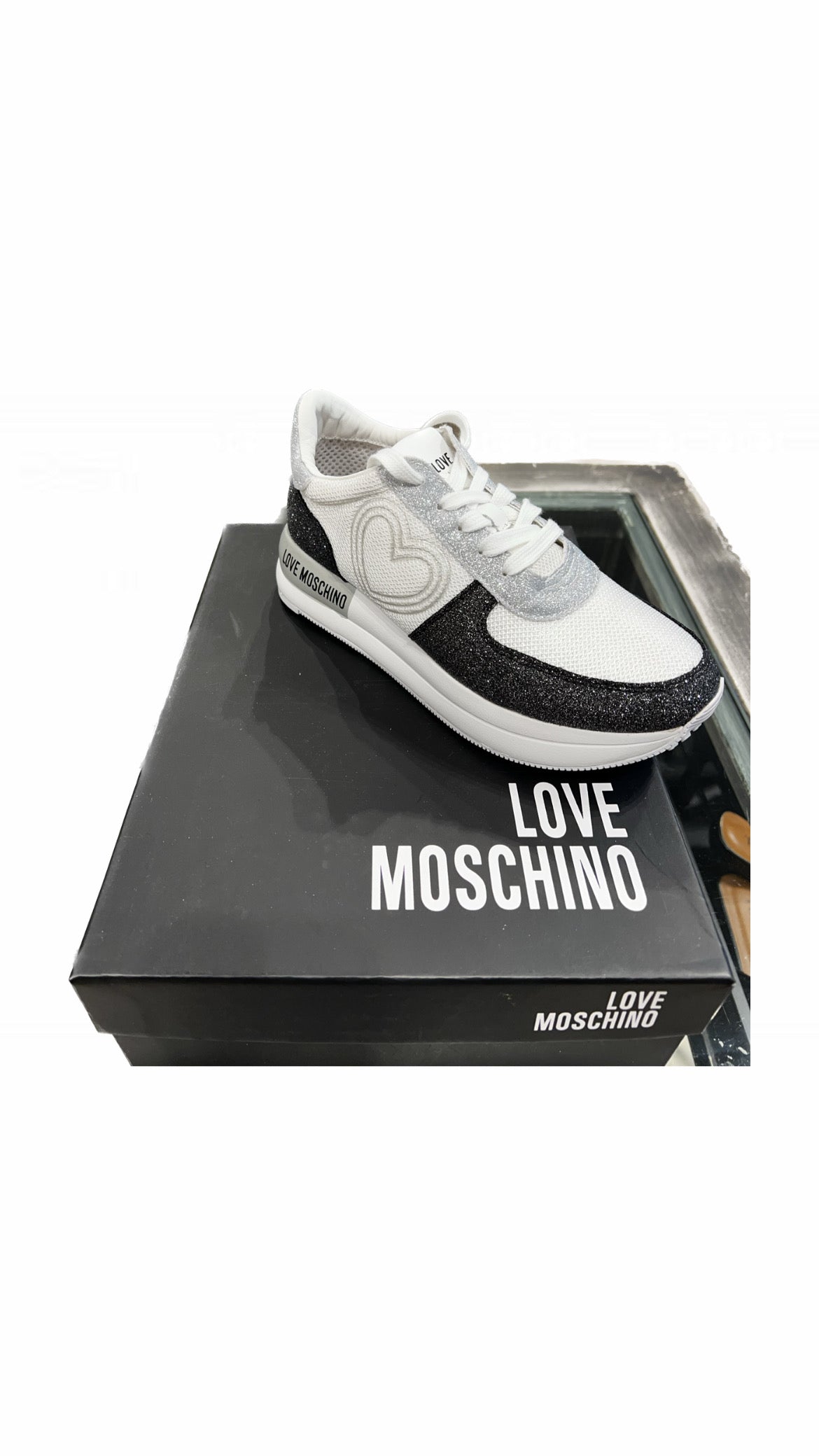LoveMoschino - SNEAKER D RUN40 NY Bianco Glitter Argento