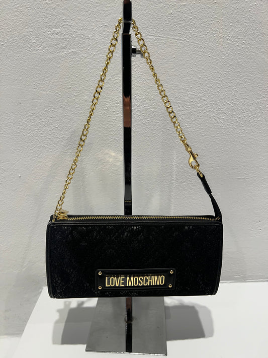 LoveMoschino- borsa PU nero + pizzo