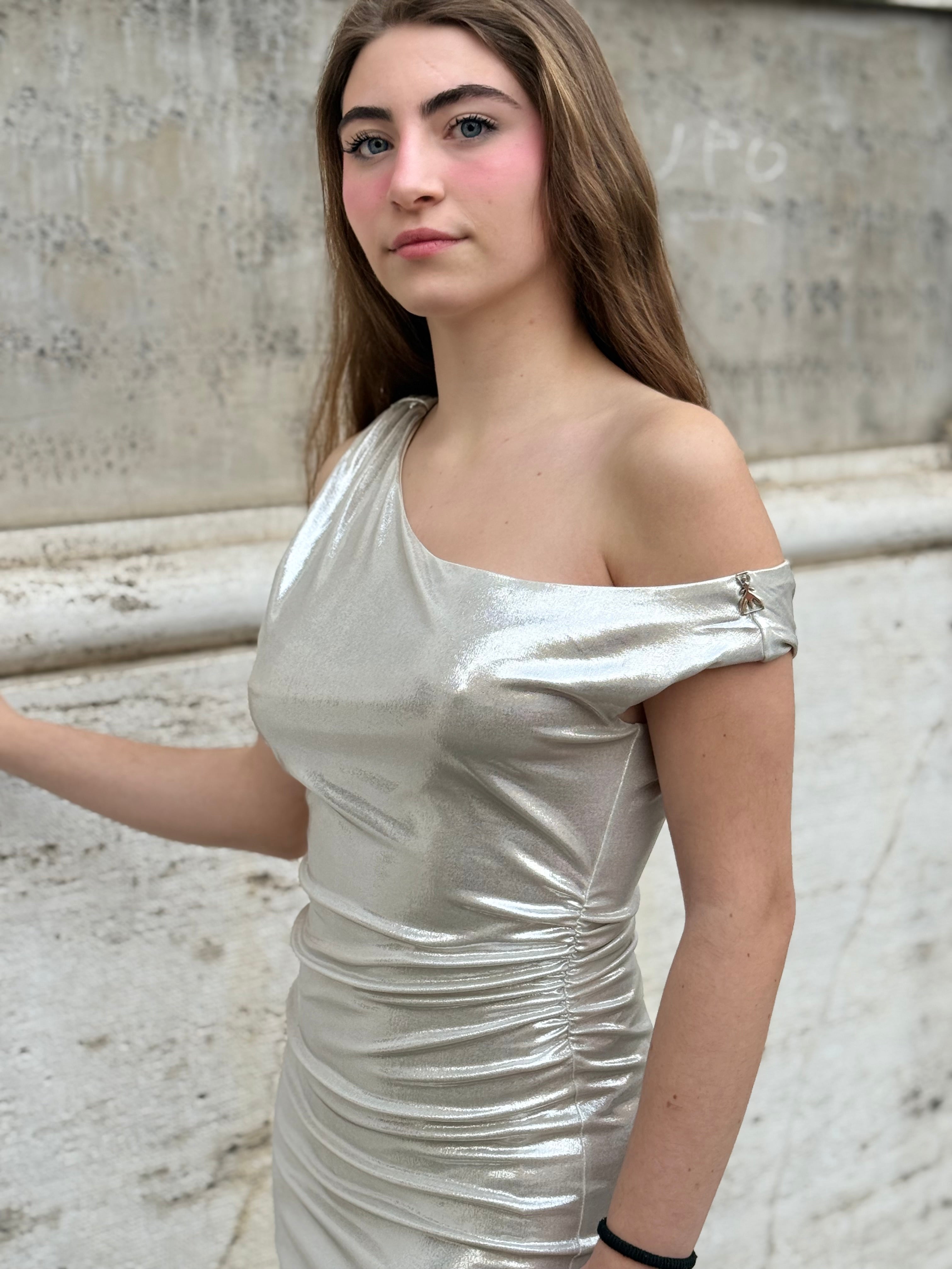 Abito midi asimmetrico laminato Patrizia Pepe