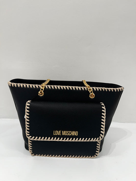 LoveMoschino - borsa PU nero handstich ecru