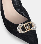 Décolleté in pizzo con logo gioiello Liujo