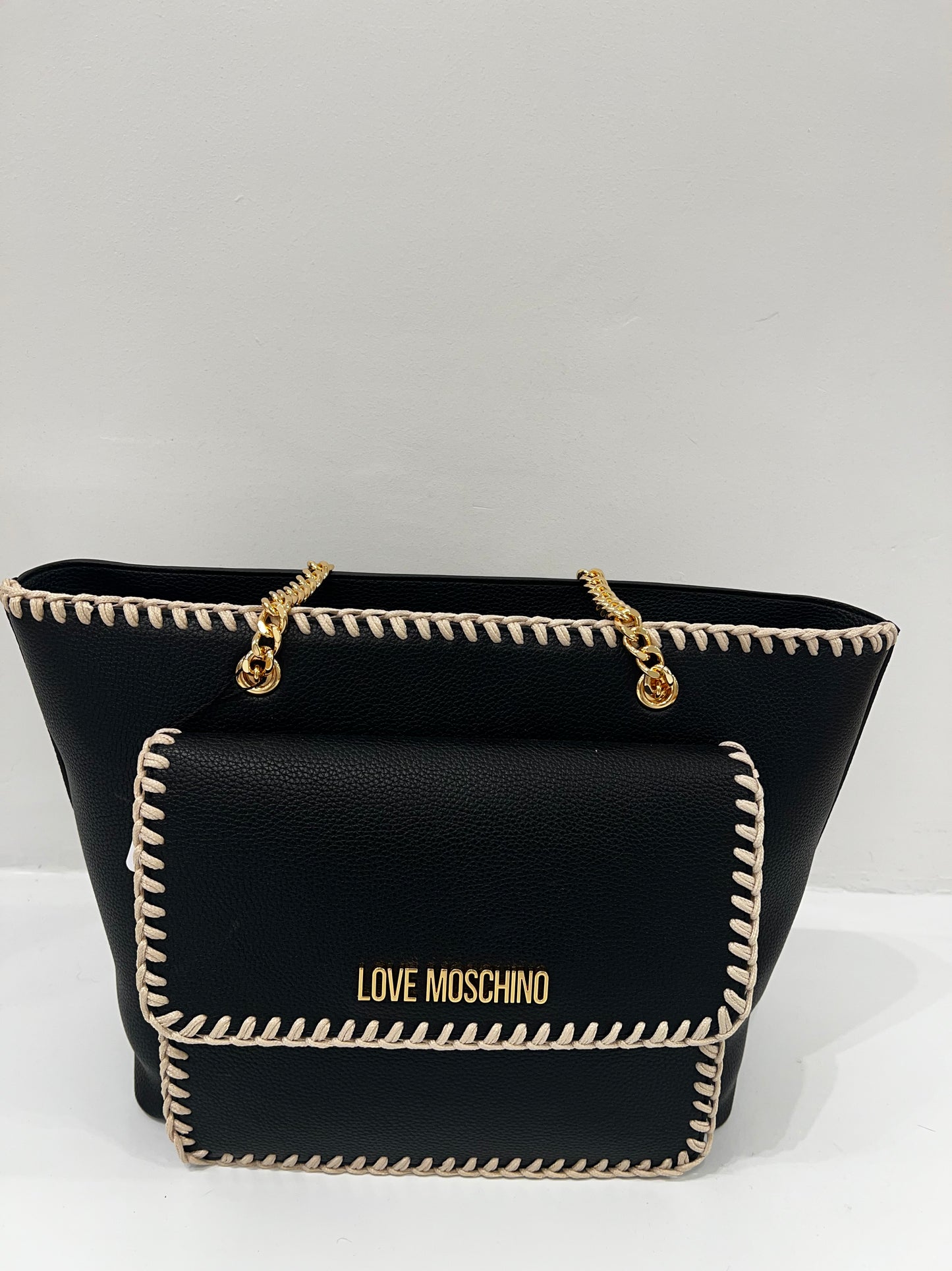 LoveMoschino - borsa PU nero handstich ecru