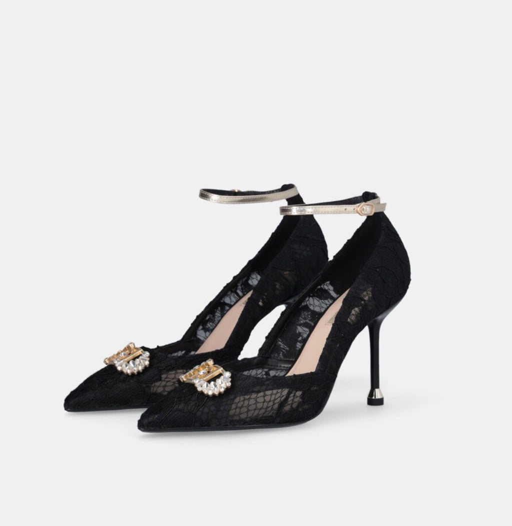 Décolleté in pizzo con logo gioiello Liujo