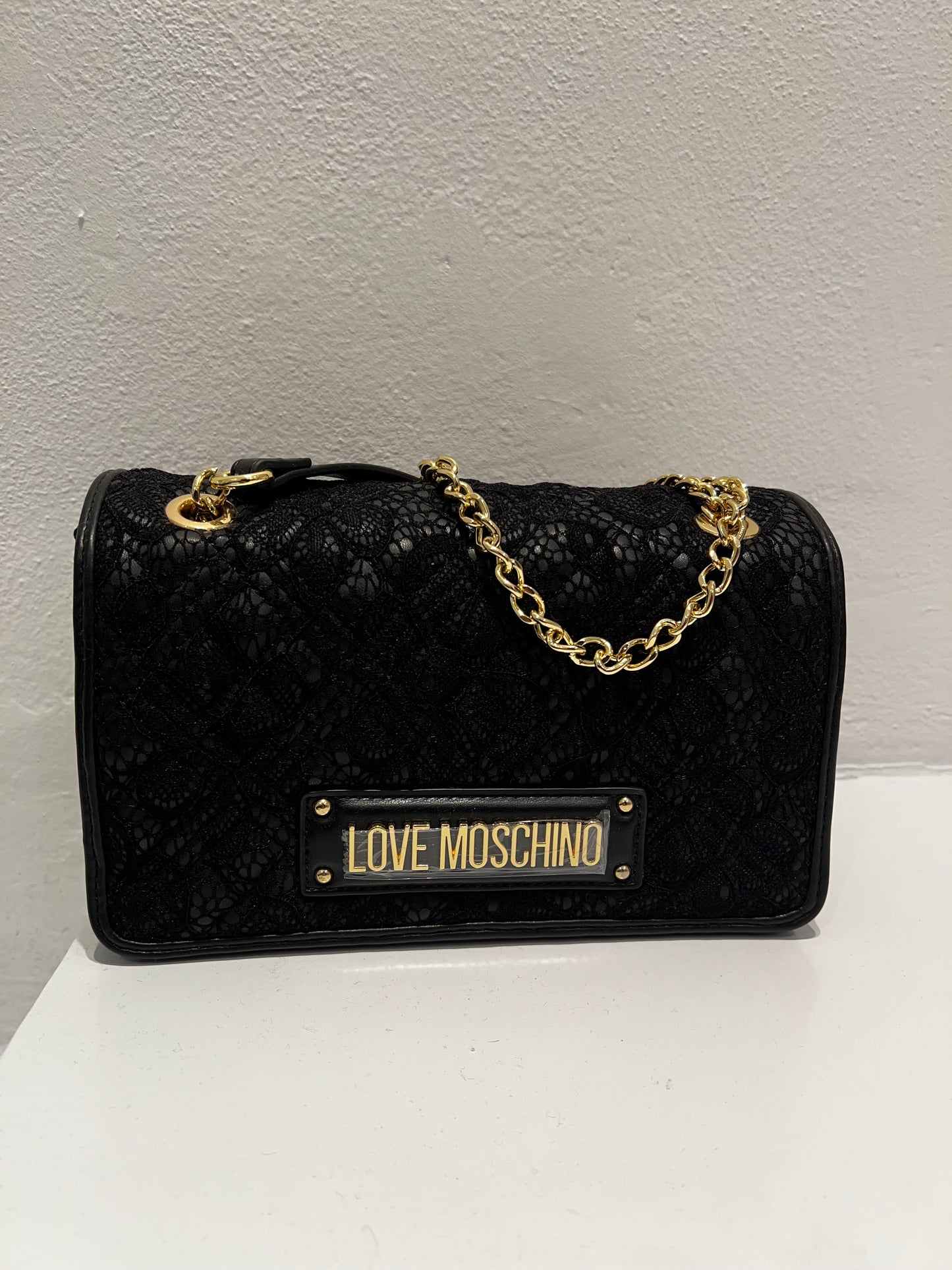 LoveMoschino- borsa PU nero+pizzo