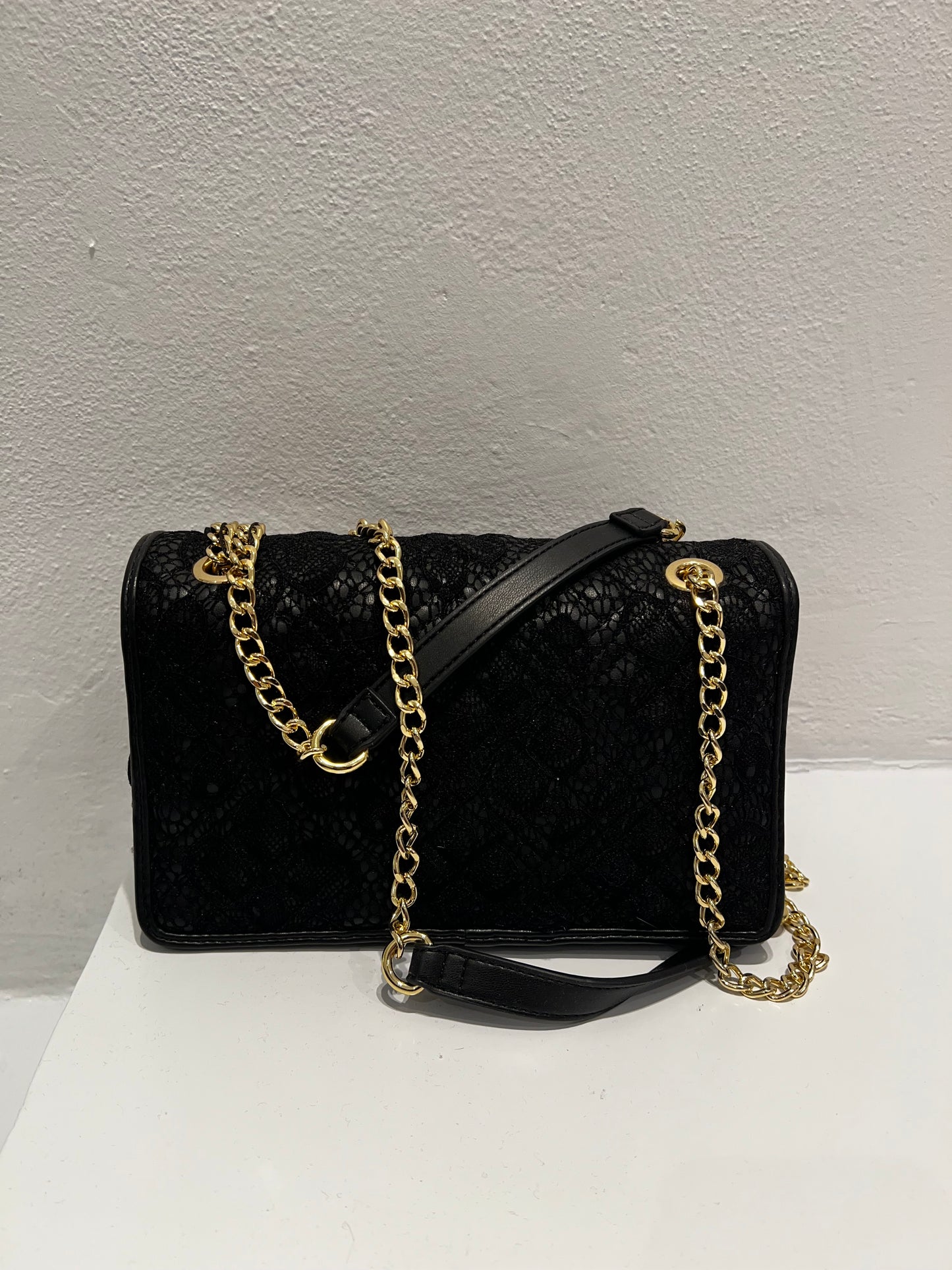 LoveMoschino- borsa PU nero+pizzo