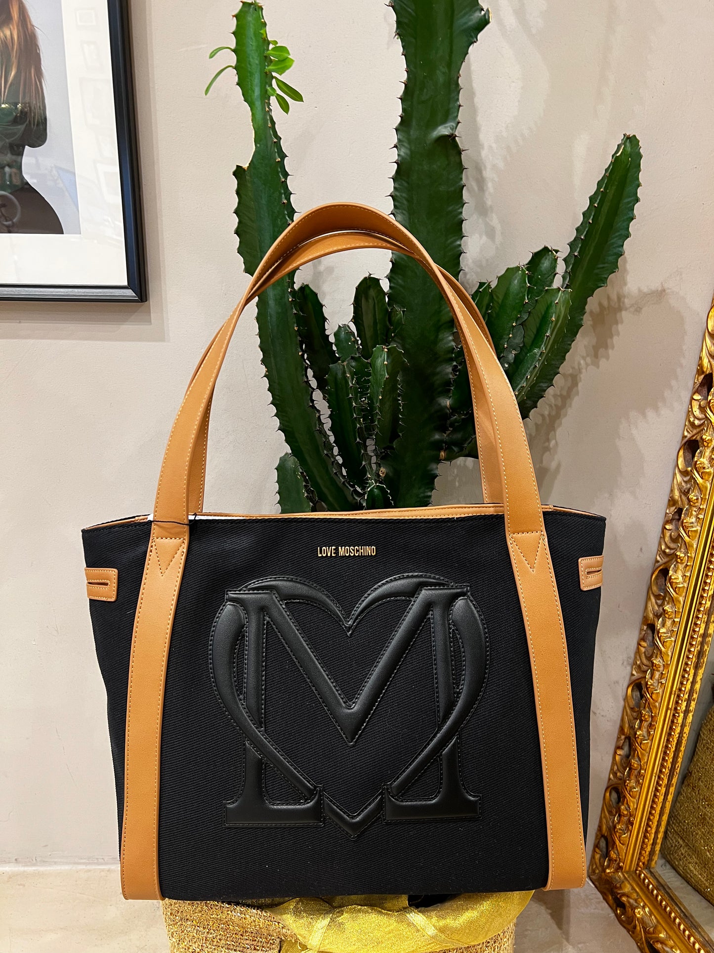 LoveMoschino - borsa canvas + PU nero