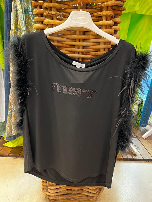 Met - t-shirt con piume